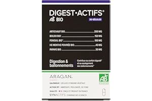 DigestActifs Bio - Complement Alimentaire Digestion Difficile Et Ballonnements - Artichaut, Huile Essentielle Menthe Poivrée, Boldo, Fenouil - Aragan - 30 Gélules