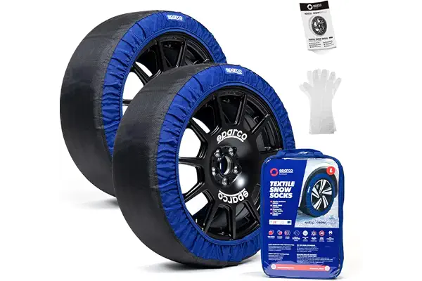 Sparco SnowShield | Juego de 2 cadenas de nieve para coche | Cadenas para nieve fáciles de montar | Silenciosas, duraderas, homologadas y reutilizables (Talla XXL)