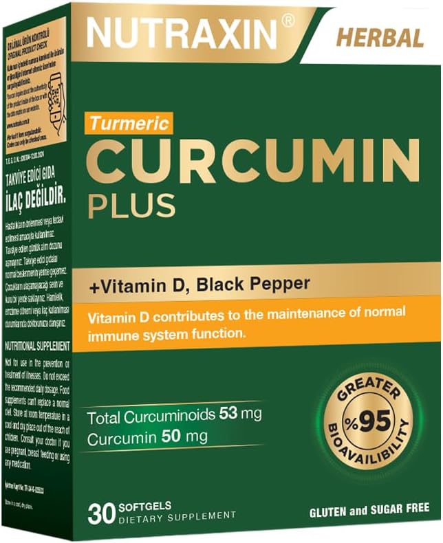 Nutraxin Curcumin Plus 30 Softgel - Vitamin D, Karabiber İçeren Takviye Edici Gıda