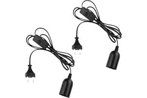NVIYAM Lot de 2 douilles E27 avec câble et interrupteur, câble d'alimentation de 2 m, prise européenne, adaptateur E27 pour suspension de lampe, suspensions, plafonniers, lampes DIY, noir