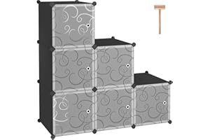 C&AHOME Würfelförmiges Aufbewahrungsregal mit Türen, 6-Würfel-Regalbretter, Schrankschrank, Modulregal aus Kunststoff, ideal für Schlafzimmer, 93,5 cm L x 31,8 cm B x 93,5 cm H, Schwarz, SHS3006B-DOOR