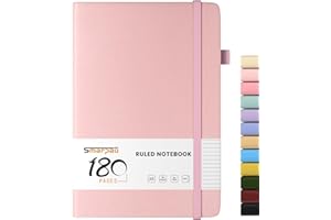 Smarpau Notizbuch A5, Hardcover Liniert Journal mit 180 Seiten 80gsm dickes Papier, Leder Tagebuch, Journal Notizblock für Frauen und Männer für Schule, Arbeit, Zeichnen, 14.5 x 21cm - Rosa
