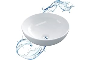 ‎STARBATH PLUS Starbath Plus - Keramik-Waschtisch - Rund - Weiß - Ohne Bohrer - Maße 40 x 40 x 15 cm - Ideal für Arbeitsplatten in Badezimmern und Toilettenmöbeln