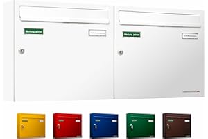‎AL BRIEFKASTENSYSTEME AL Briefkastensysteme Basic 2er Briefkasten RAL 9016 Verkehrs Weiss 2 Fach DIN A4 wetterfest Briefkastenanlage mit Posthaltebügel und 2 Namensschildern