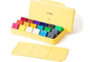 ABEIER HIMI Kit de peinture gouache - 18 couleurs vives non toxiques avec étui portable pour peinture sur toile, papier aquarelle, pigments riches - 30 ml/cube (étui jaune)