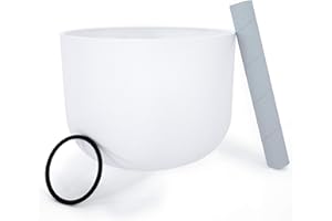 KELIODY Ciotola di Cristallo, 20cm 440hz B-Note Bianco Chakra Corona, Ciotola di Cristallo con O-ring e Mazza Regalo Yoga