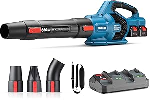 Dong Cheng Dmuchawa akumulatorowa 2 x 18 V, technologia turbinowa, bezstopniowa wymiana z 3 dyszami, akumulator 4 Ah i ładowarka do masowych liści i uporczywych odpadów w ogrodzie, na drogach i