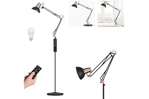 FIRVRE Lampada da Terra LED con Telecomando,Lampada Soggiorno Vintage,3 Modalità di Utilizzo - Lampada da Terra, Tavolo e Clip,Lampada da Lettura per Architetti E27 con Pulsante