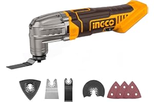 INGCO Multiutensile oscillante senza fili da 20 V (solo corpo), 5000-20000 giri/min, con kit di accessori da 8 pezzi per levigatura, segatura, taglio CMLI2022