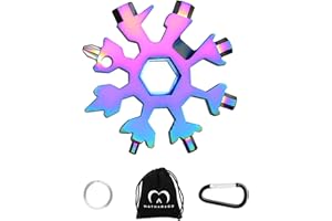 MATHARAGO Snowflake Multitool, 1pcs Snowflake Tool Stainless Steel 18 in 1 Snowflake Multitool with Carabiner Clip, Keyring and Storage Bag for Gift Men's Present(Multicolor)