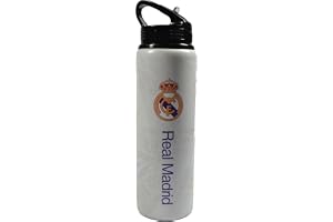 Hy-Pro officiellt licensierad Real Madrid CF aluminiumflaska – 750 ml, integrerat hopfällbart sugrör, läckagesäker, lätt, bra fotbollsidé