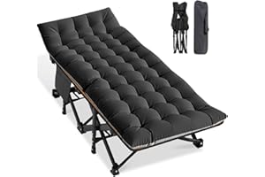 Ryuhic XL Folding Camp Bed with Mattress, 81CM Extra Wide Heavy Duty Outdoor Camp Cot for Adults with Side Pocket, Portable Steel Frame Convenient Guest Bed, Support 400KG