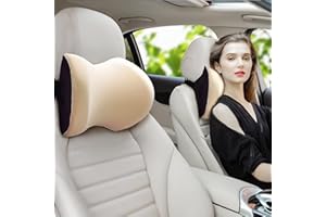 SPRFUFLY Super bequemes Auto-Kopfstützenkissen, Autokissen zur Linderung von Nackenschmerzen mit verstellbarem Riemen, ergonomisches Design – Weichheit Reise-Auto-Nackenkissen (beige, 1P)