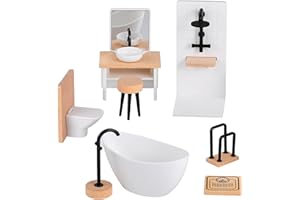 Zyiphor 8 Pièces Ensemble Salle de Bain Maison de Poupée 1/12 Meubles Miniatures Baignoire Toilettes Lavabo Mobilier Accessoires Miniatures Maison De Poupées Décoration Jouet Enfant