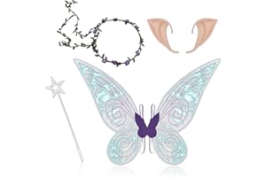 Idota Lot de 4 ailes de fée pour adultes et enfants - Ailes de papillon - Costume de fée pour adultes et enfants - Avec oreilles d'elfe - Couronne de fleurs - Costume d'Halloween - Carnaval -