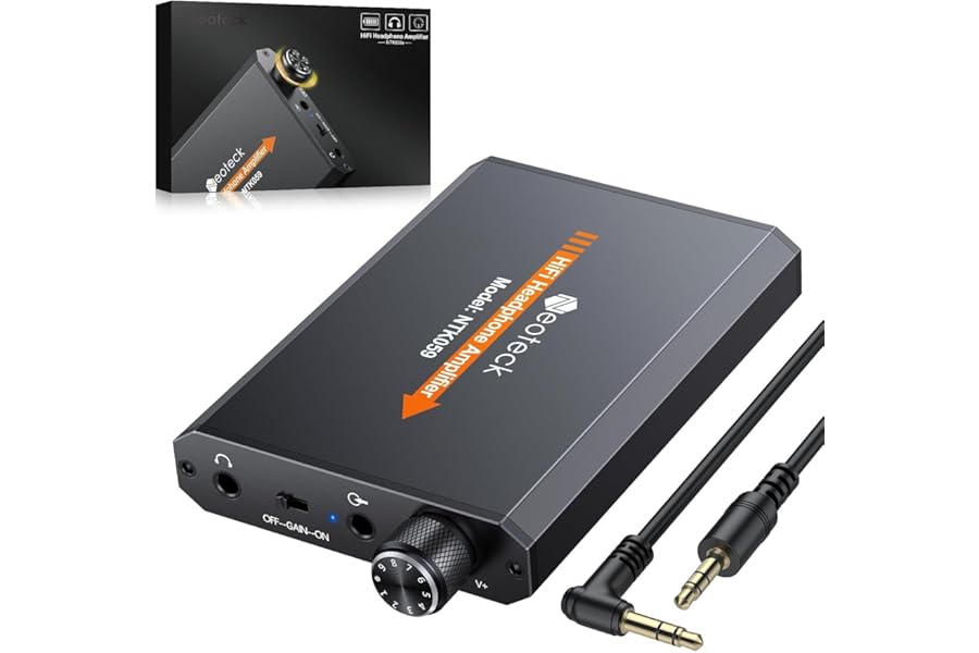 Neoteck Headphones Amplifier, 16-300Ω HiFi Headphone Amp with 250mW Output, Dual Gain Switch, Rechargeable Portable Headphone Amplifier, 3.5mm AUX for 150Ω/300Ω Headphones