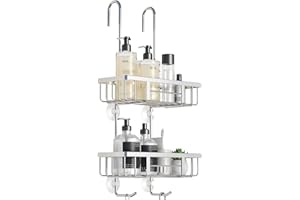 jockcaras Duschablage Zum Hängen Duschregal Ohne Bohren Shampoo Halterung Für Dusche Glastür Duschkorb Shampoo Duschgel Halterung mit 2 Duschkörben 2 Haken Für Duschwand aus Edelstahl Silber 32x57cm