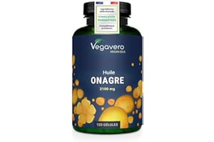 Huile Onagre 2100 mg | UNIQUE: Le Seul Vegan | Omega 6: 11% GLA | Pressé à Froid | 100% Naturel | Peau + Équilibre Hormonal | 120 Gélules | Vegavero®