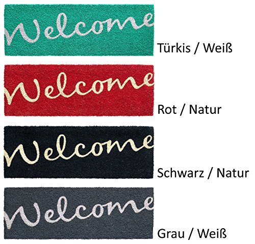 Kokos Fußmatte Welcome, Bodenmatte Schmutzfangmatte Fußabtreter 26×75 cm, Farbe wählbar (Grau-Weiss) - 3