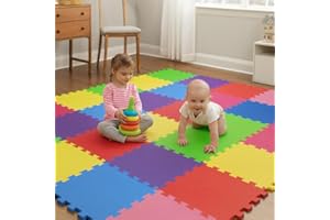 BURAKH Soft Foam Exercise Floor Mats – Interlocking EVA Puzzle Tiles 30x30cm | Non-Slip Protective Gym Flooring for Home, Garage, Office, Kids Play, Yoga & Workout Studio (Multicolour, Pack of 9)