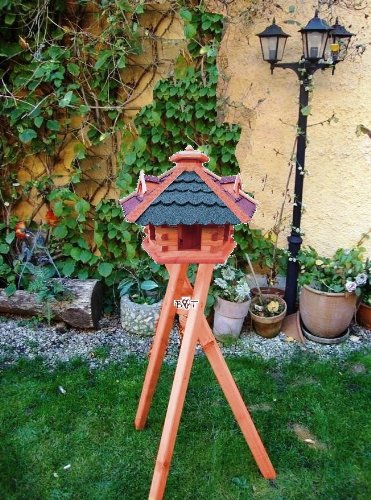 Vogelhaus -Holz Nistkästen & Vogelhäuser- aus Holz mit Silo Holz mit ROT + BLAU E mit Ständer BG50r-bEMS