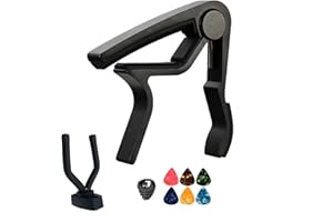 AUSYIWI Metall Kapodaster für Gitarre set + 6 Plektren +1 Gitarren-Plektrum-Koffer Kinderleichte Bedienung Capo für Gitarre - Akustikgitarre, Konzertgitarre, E-Gitarre & Ukulele（Schwarz）