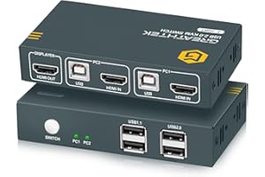 GREATHTEK Commutateur KVM HDMI 2 ports 1 écran 2 ordinateurs avec 4 ports USB2.0 4K@30Hz, Supporte 2 ordinateurs partageant un écran et des périphériques USB, Button Switch