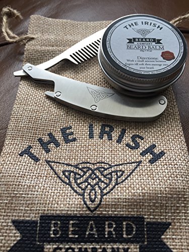 Sleek Edelstahl Falten, der Bart & Schnurrbart Kamm Pocket Größe mit Built in Flaschenöffner und 100% Natural Bart Balm - 2