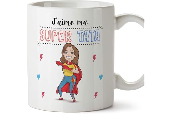 Mugffins Tata Mug/Tasse - J'aime ma Super Tata - Tasse Originale/Cadeau Anniversaire/Future Tante. Céramique 350 ML