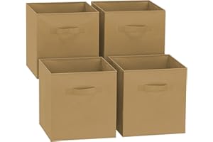 GREATOOL Caja de Almacenaje Plegable,Pack 4 Unidades 31x31x31cm, Cajas organizadoras en Tela, Caja para organizar Ropa, Juguetes y Sábanas en Armarios (4 Unidades, Topo)