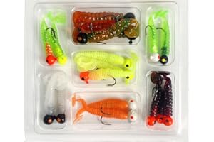 FOLANDO 34pcs Soft Plastic Lures Kit - Sea Fishing Jig Heads & Hooks for Bass, Perch, Pike