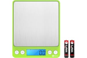 AMIR Brifit Bilancia da Cucina Digitale 3 kg, Precisione Fino a 0,1 g, Bilancia per Alimenti con Ampia Superficie di Pesata in Acciaio Inossidabile e Funzione di Tara - Verde