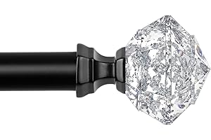 HOTOZON Barra de Cortina 80 a 218 cm, Barra Cortinas con Remate de Diamante Translúcido y Soportes para Dormitorio, Salón, Comedo, Cocina y Estudio, Negro Decoración navideña