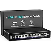 Unmanaged 10Gbe Ethernet Switch with 2 10Gb RJ45 Ports + 8 2.5GB Base-T Ports, NICGIGA 10-Port 10Gbps Network Switch for Wire