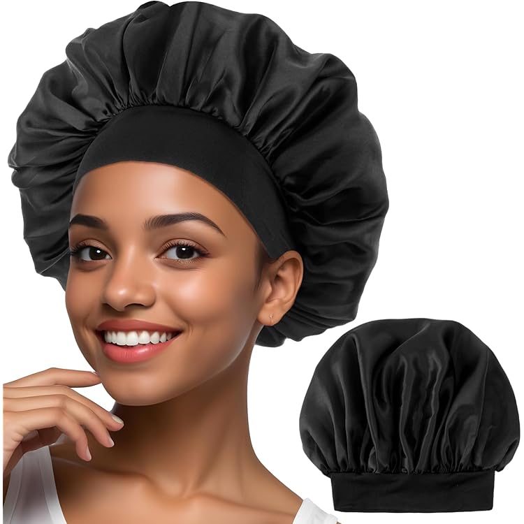 Dimeho Zijden Bonnet voor Mannen Haar Bonnet voor Slapen Satijnen Bonnets Verstelbare Enkellaagse Zijde Haar Wrap Omkeerbare Slaapmuts Krullende Vlechten Slouchy Beanie voor Vrouwen, Zwart, One size