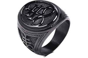 FLHEART Satanischer Siegelring Herren, Geschenke Edelstahl Siegel von Luzifer Leviathan Kreuz Symbol Punk Biker Ring Für Mann Männer Kirche der Dämon Teufel Satan Ringe