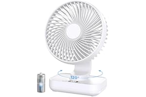 EasyAcc Tischventilator, 4000 Akku Automatischer Oszillierender Kleiner USB Ventilator, Tragbarer Aufladbar Basis Ventilatoren mit 4 Geschwindigkeiten für Camp,Büro, Bibliothek und Zuhause - Weiß