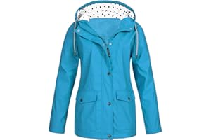 HOT1950S Hooded Raincoat Ladies Jackets Drawstring Zipper Rain Coats Hiking Cycling Windbreaker Lightweight Plus Size Waterproof Jackets Windproof Waterproof Jackets Women Sunscreen Jackets with Pockets