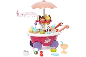 Ark miido Ice Cream Cart Eiswagen Kinder Eiscreme Eisverkauf Spielset-Set für 3 Jahre Kaufladen Kinder Kinder Einkaufswagen Eisladen Kinder Eisdiele Kinder Geschenke für Mädchen