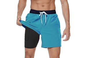 Arcweg Kąpielówki dla mężczyzn z kompresyjną wyściółką, 2 w 1, oddychające, elastyczne, treningowe, regulowane ściągacze z kieszeniami na zamek błyskawiczny