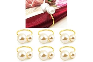 Anloo Pearls Napkin Rings Buckles, Silver Gold Serviette Buckle Holder for Xmas, Family Gathering, Dinner Party, Wedding Décor(Gold-6 PCS)