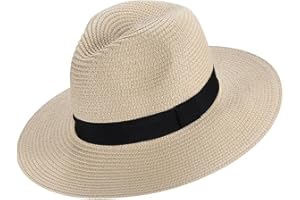 MOXAMO Panama Hat Rollable Straw-Fedora Summer Beach Sun Hats Protection UPF50+ Wide Brim Floppy Ladies Straw Sunhat for Men Women Packable Holiday Beach Accessories