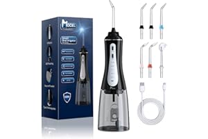 MOCEL Cordless Water Flosser Oral Irrigator 5 Modes, IPX7 Waterproof,350ML 6 Jet Tips USB Rechargeable Teeth Water Jet Cleaner,Water Dental Flosser at Home/Travel Family Use