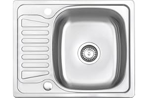 JASSFERRY Lavello da Cucina a Incasso con Vasca Singola, Scolapiatti Reversibile Lavandino, 580 x 480 mm