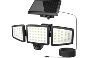 Lepro Lampe Solaire Extérieur avec Détecteur de Mouvement, 3 Têtes Réglables 72 LED 1200LM, Lumière Solaire Extérieure IP65 étanche, Applique Murale 270° Angle 360 Rotative pour Jardin