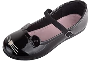 ABSOLUTE FOOTWEAR Childrens Kids Girls Slip On Patent Faux Leather Formal School Shoes with Mouse Design