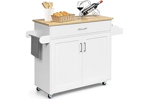 ‎GIANTEX GIANTEX Küchenwagen mit Arbeitsplatte, Küchenschrank mit Rollen, bewegliche Kücheninsel Holz, Servierwagen Küchenrollwagen Rollwagen mit Schublade, Küchentrolley 116 x 40 x 85 cm, Weiß