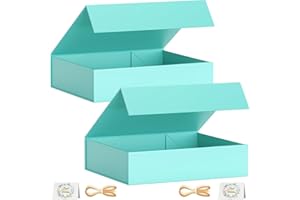 EASCITY Confezione da 2 scatole regalo da 30 x 20 x 7,6 cm, per presentazioni con chiusura magnetica a clip, collapsible per Groomsman Proposal Box, Christmas, Halloween, regalo di compleanno (Turchese)
