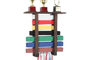 VIEWAY Martial Arts Wooden Belt Display Holder Hanging Wall Mount Rack for 7 Belts and 12 Medal Hooks- MK1013A