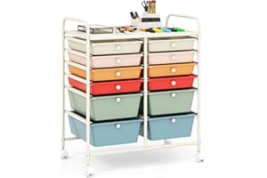 COSTWAY Carrito Auxiliar con Ruedas, Mueble Auxiliar Cocina con 12 Cajones Apilables, Carrito Organizador de Estructura Metálica para Cocina Oficina, Baño (Arcoíris)